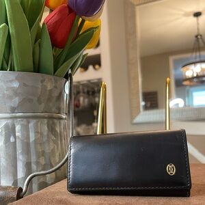 Cartier Black Leather Key Holder with Gold Cartier Emblem